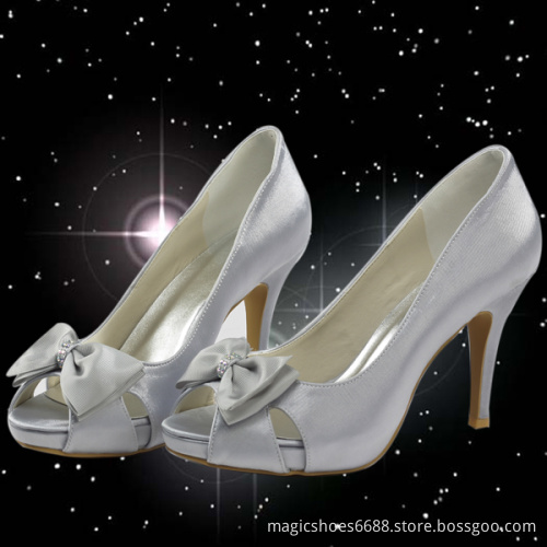 W1347 High Quality Satin Big Size With Bow Wedding Shoes